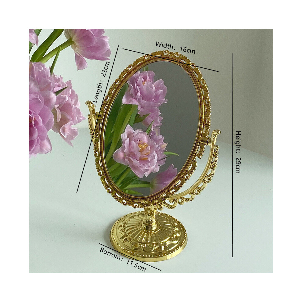 CuteLife Nordic Golden Plastic Oval Decorative Mirror Vintage Standing Dressing Table Mirror Double Sided Make-up Bedroom Mirror