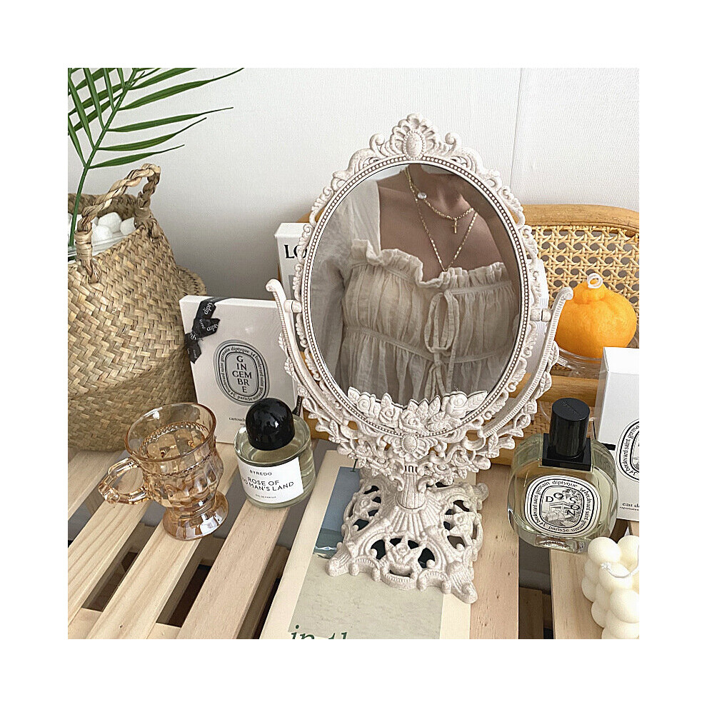 Cutelife Nordic Silver Plastic Vintage Decorative Mirror Small Round Make-up Bedroom Mirror Ins Table Room Standing Glass Mirror - Image 2