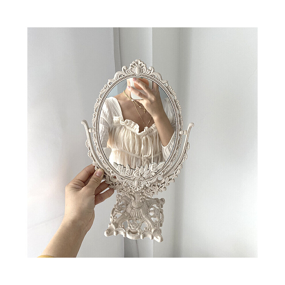 Cutelife Nordic Silver Plastic Vintage Decorative Mirror Small Round Make-up Bedroom Mirror Ins Table Room Standing Glass Mirror - Image 6