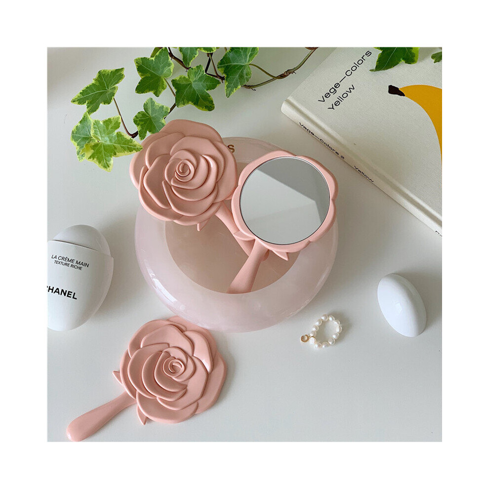 CuteLife Vintage Pink Rose Plastic Hand Mirror Makeup Cosmetic Small Pocket Mirror With Handle Compact Home Decorative Mirror - Image 3