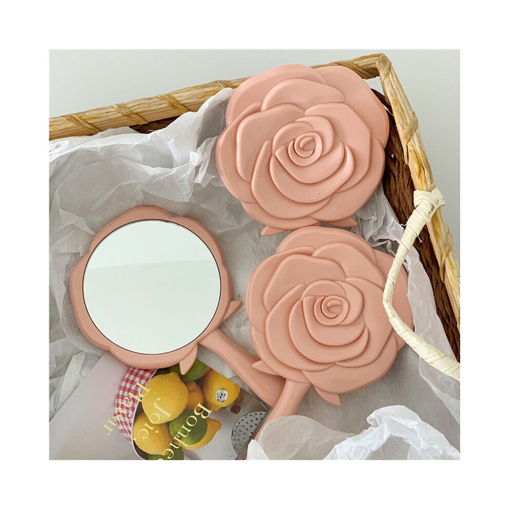 CuteLife Vintage Pink Rose Plastic Hand Mirror Makeup Cosmetic Small Pocket Mirror With Handle Compact Home Decorative Mirror - Image 4
