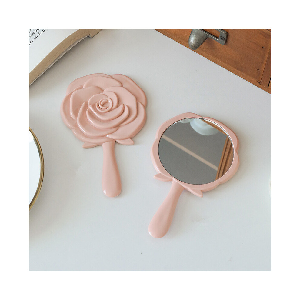 CuteLife Vintage Pink Rose Plastic Hand Mirror Makeup Cosmetic Small Pocket Mirror With Handle Compact Home Decorative Mirror - Image 6