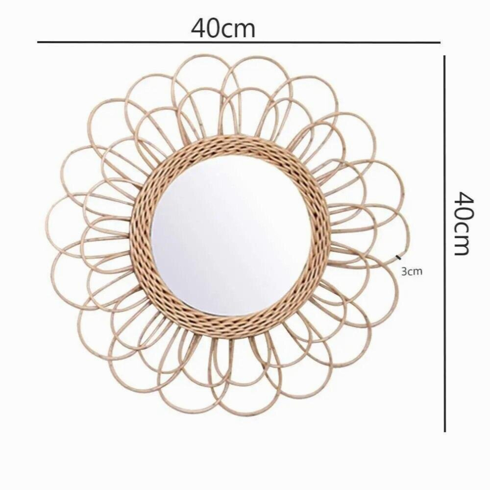 Decor Hanging Mirror Rattan Sunflower Shape Wall Decoration Accessories Mirror Decor Boho Style Dressing Makeup Mirrors