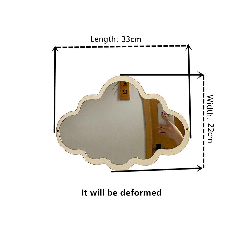 Decorative Cloud Makeup Mirror for Bedroom Living Room Self Adhesive Wall Hanging Cloud Mirror with Wood Frame Desktop Ornaments