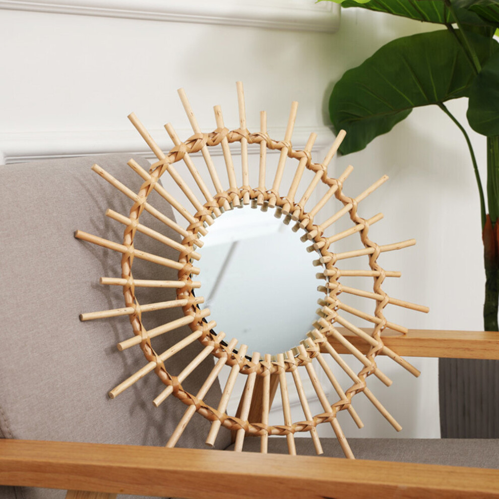 Decorative Mirror Rattan Innovative Art Round Makeup Mirror Dressing Bathroom Nordic Wall Hanging Mirror Ornament for Home Decor - Image 2