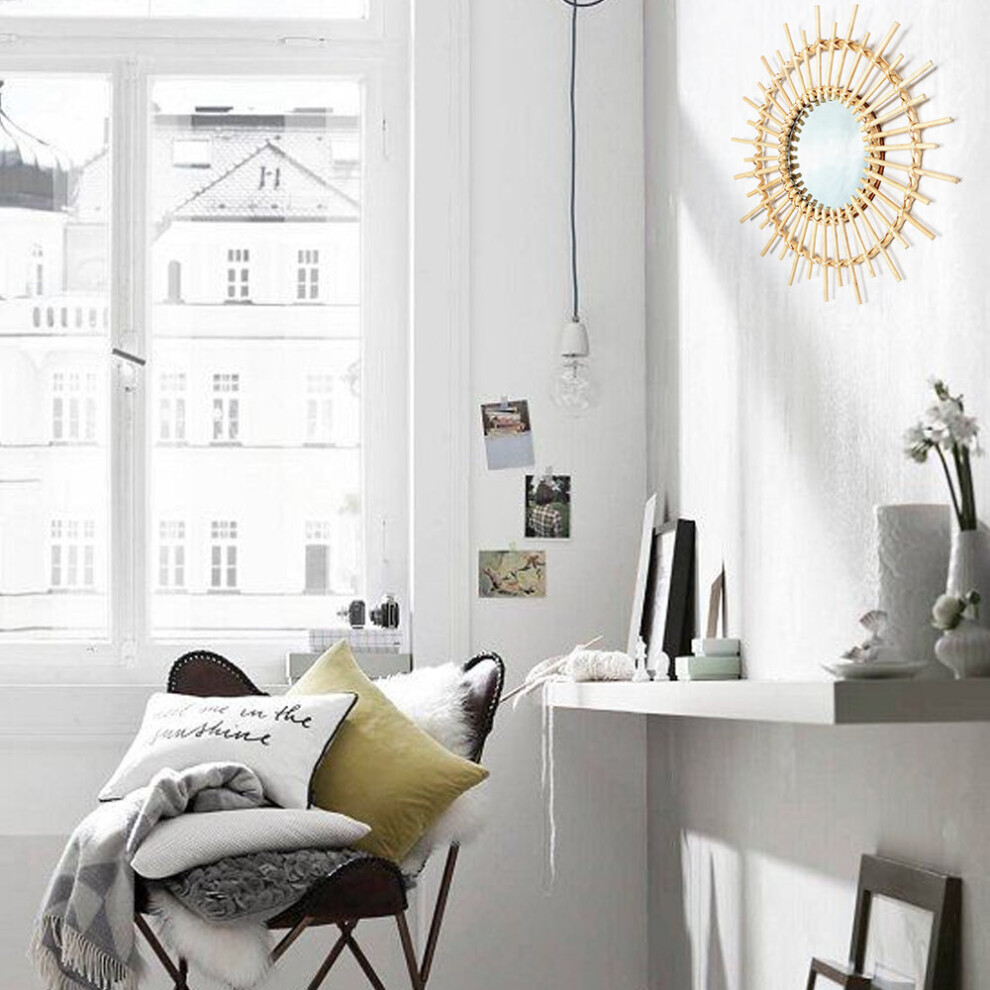 Decorative Mirror Rattan Innovative Art Round Makeup Mirror Dressing Bathroom Nordic Wall Hanging Mirror Ornament for Home Decor - Image 4