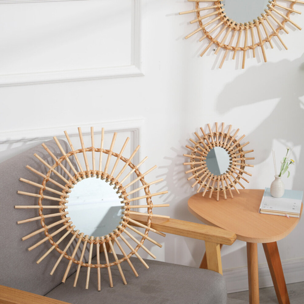 Decorative Mirror Rattan Innovative Art Round Makeup Mirror Dressing Bathroom Nordic Wall Hanging Mirror Ornament for Home Decor - Image 6