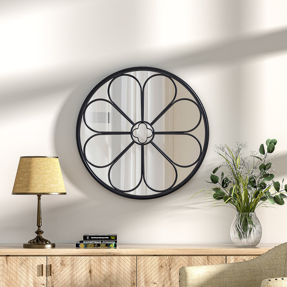 (Dia. 50cm) Contemporary Round Floral Wall Mirror