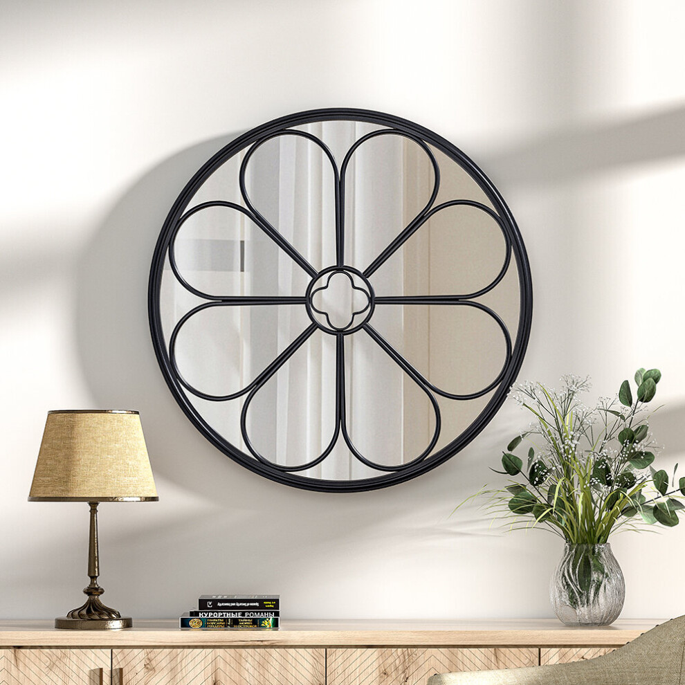 (Dia. 60cm) Contemporary Round Floral Wall Mirror