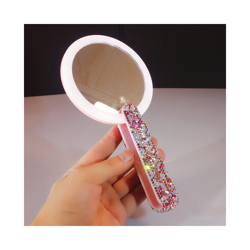 Diamond Handheld Makeup Mirror Rotatable LED Mirror with Light Portable Folding Mirror Round Beauty Tool Home Decor