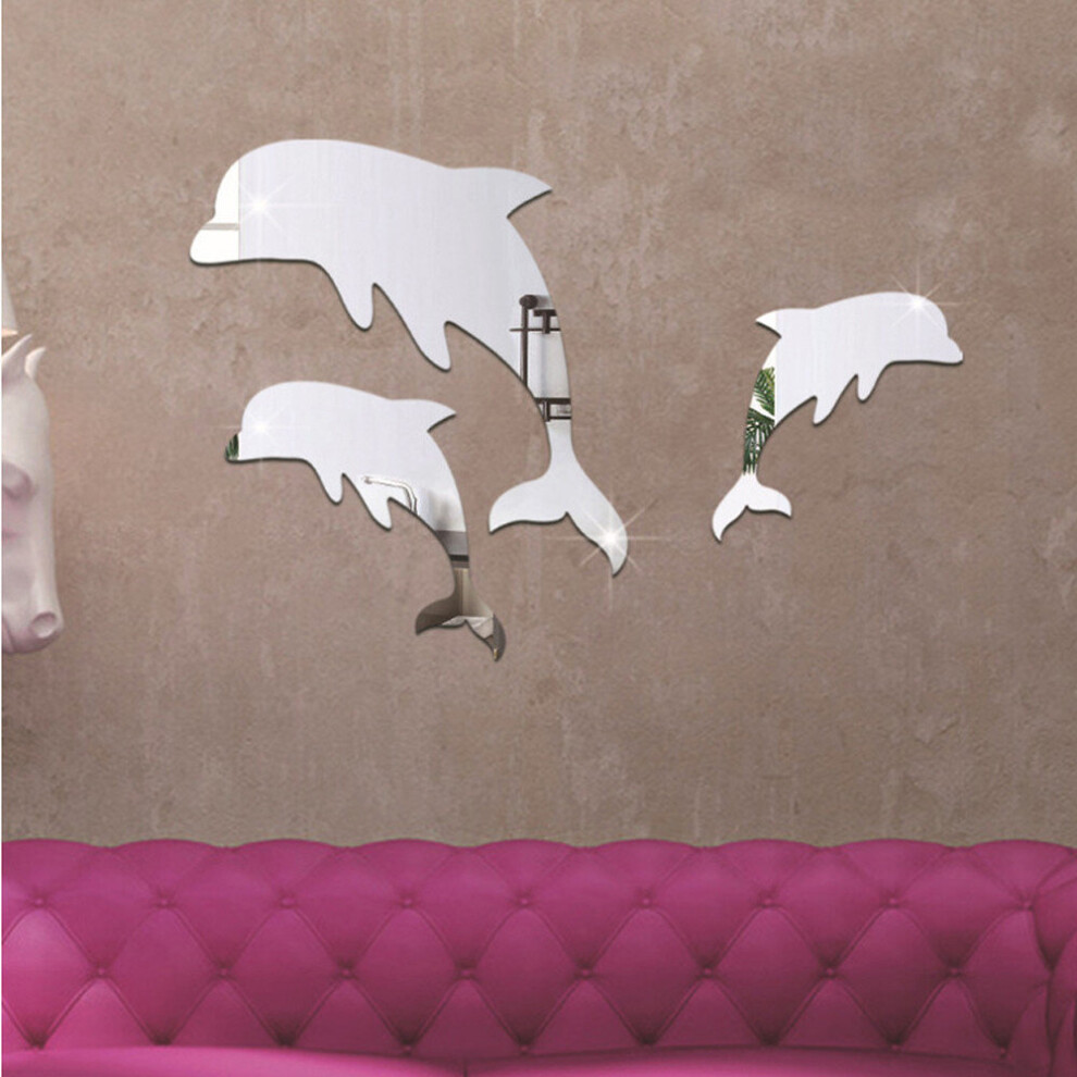 Dolphin Ocean Animal Decor Mirror Sticker Decorative Mirrors Irregular Plastic Floor Mirror Bathroom Decor Bedroom Acrylic