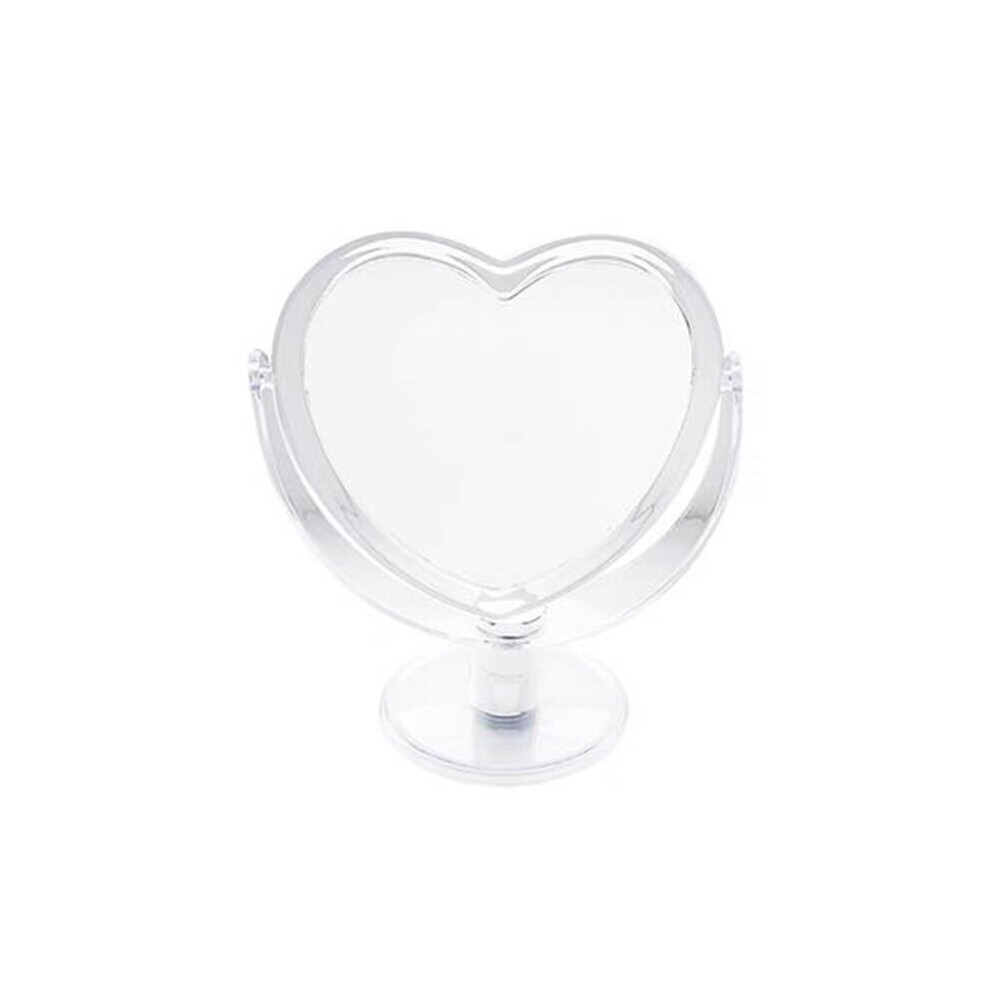Double Sided Acrylic Tabletop Mirror Love Heart Shape Makeup Cosmetic Mirror with Transparent Base Desktop Ornament for Home
