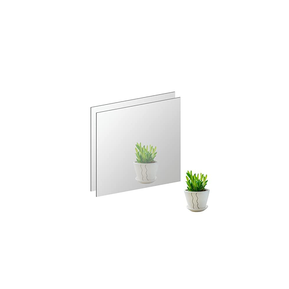 DRERIO 2 Pcs Self Adhesive Acrylic Mirror HD Non Glass Sticky Mirror Large Plastic Frameless Mirror 2.51mm Thickened Acrylic Mirror Tiles Unbreakable