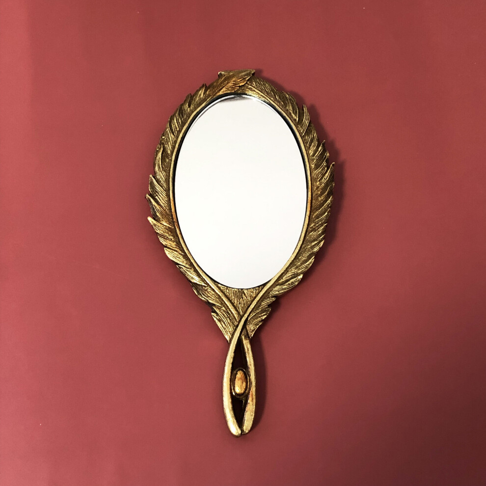 DyuIhr creative retro feather handheld mirror home bedroom dressing table makeup mirror home decor European-style mirror