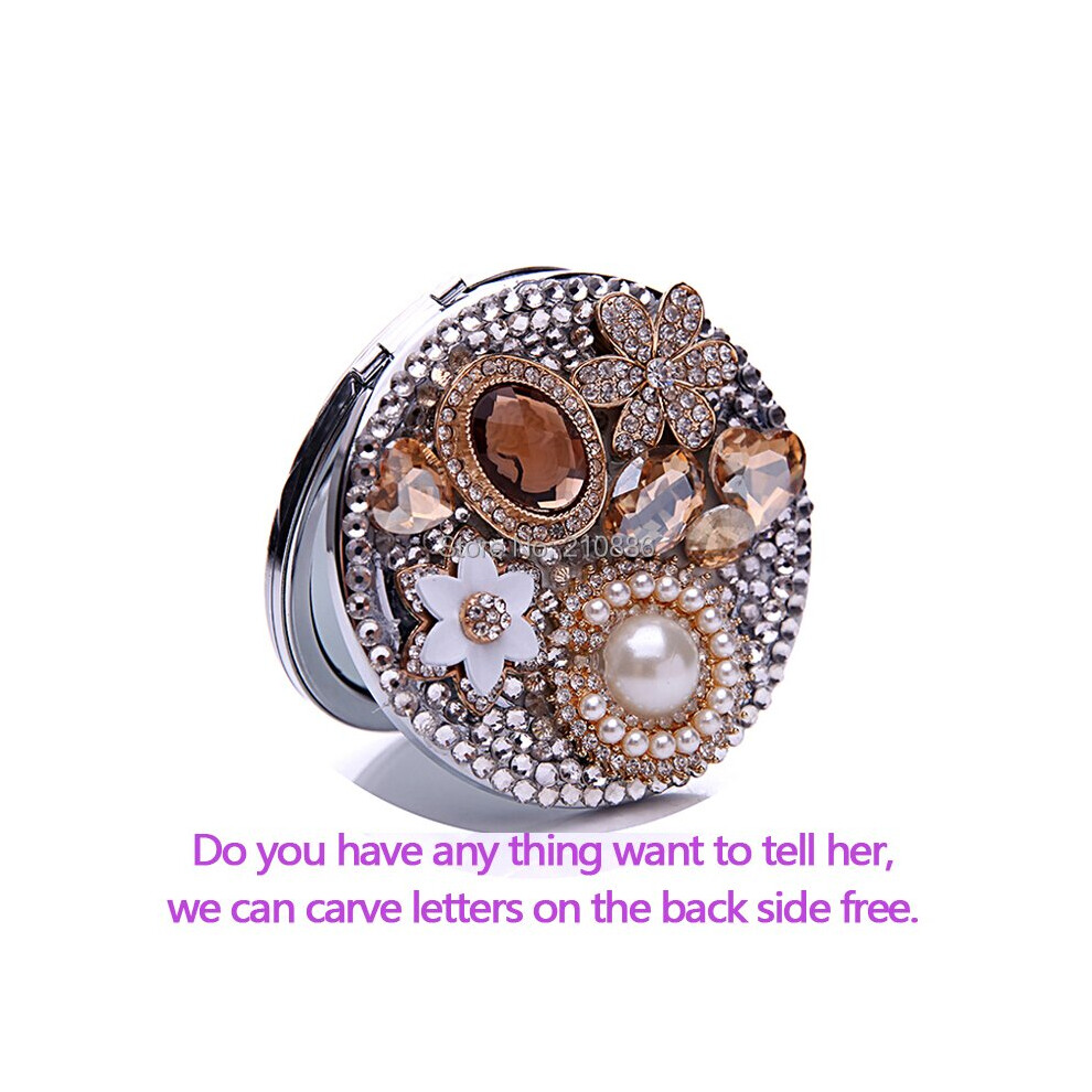 Engrave letters free,bling rhinestone crystal flower angel,Mini Beauty pocket mirror makeup compact mirror,bridesamid