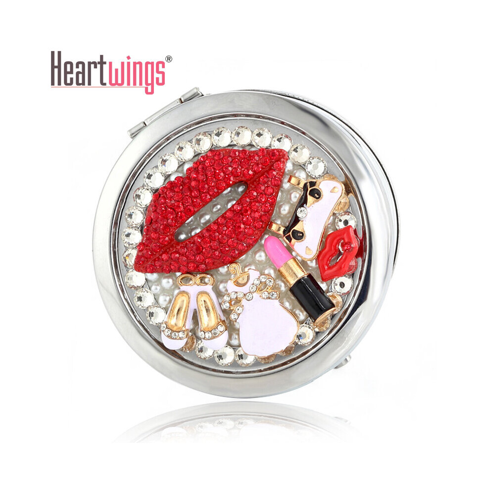 Engrave word free,bling rhinestone sexy lip handbag,Mini Beauty pocket makeup compact mirror makeup,Party present christmas
