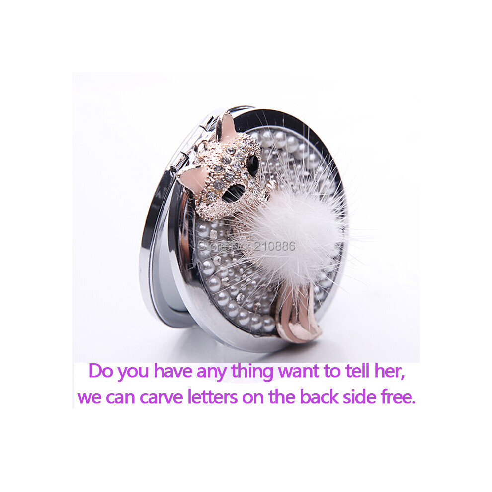 Engrave words free,bling rhinestone crystal sexy fir fox,Mini Beauty pocket makeup compact mirror makeup,wedding bridesmaid