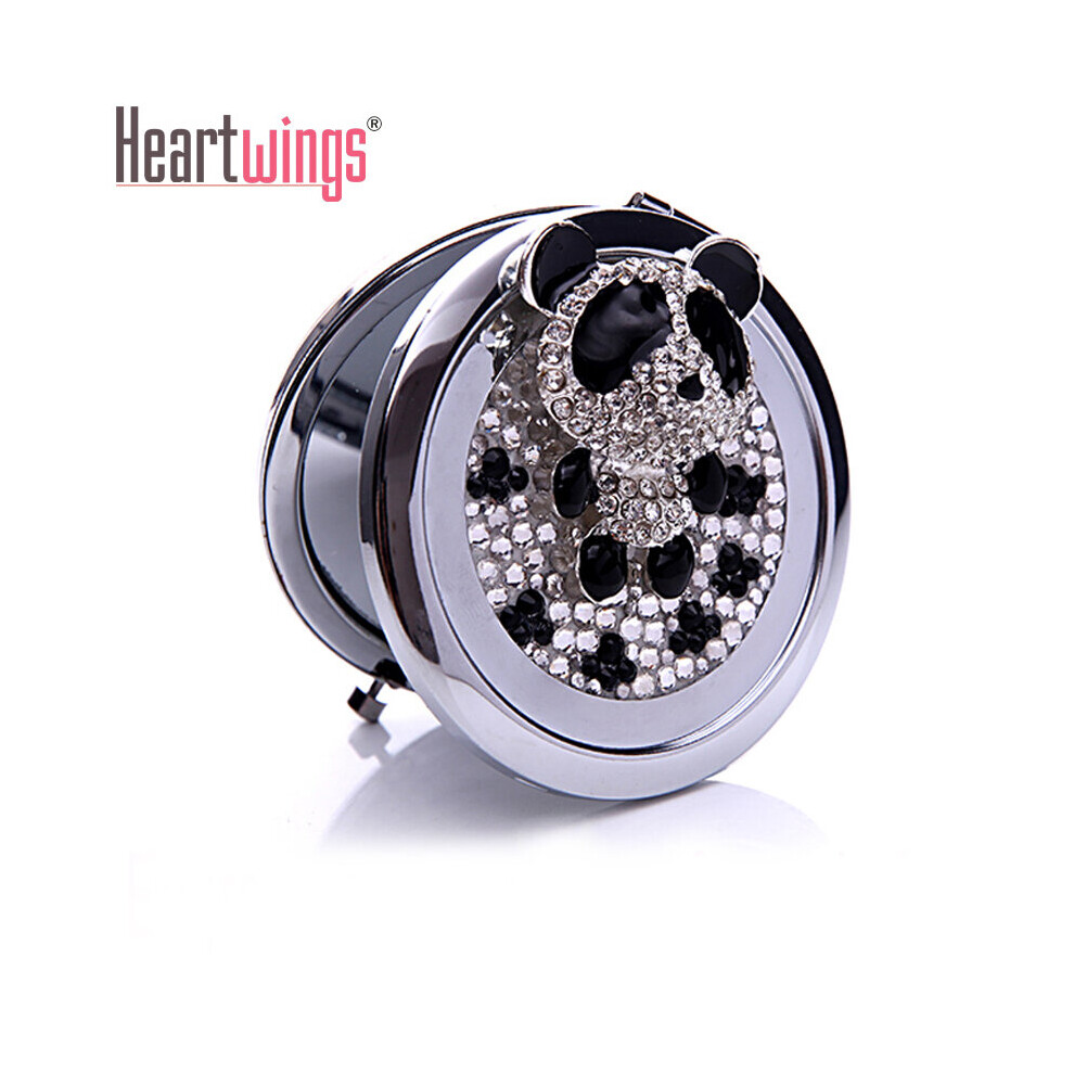 Engrave words free,wedding gift,bling rhinestone chinese panda,Mini Beauty pocket mirror,stainless steel,makeup compact mirror