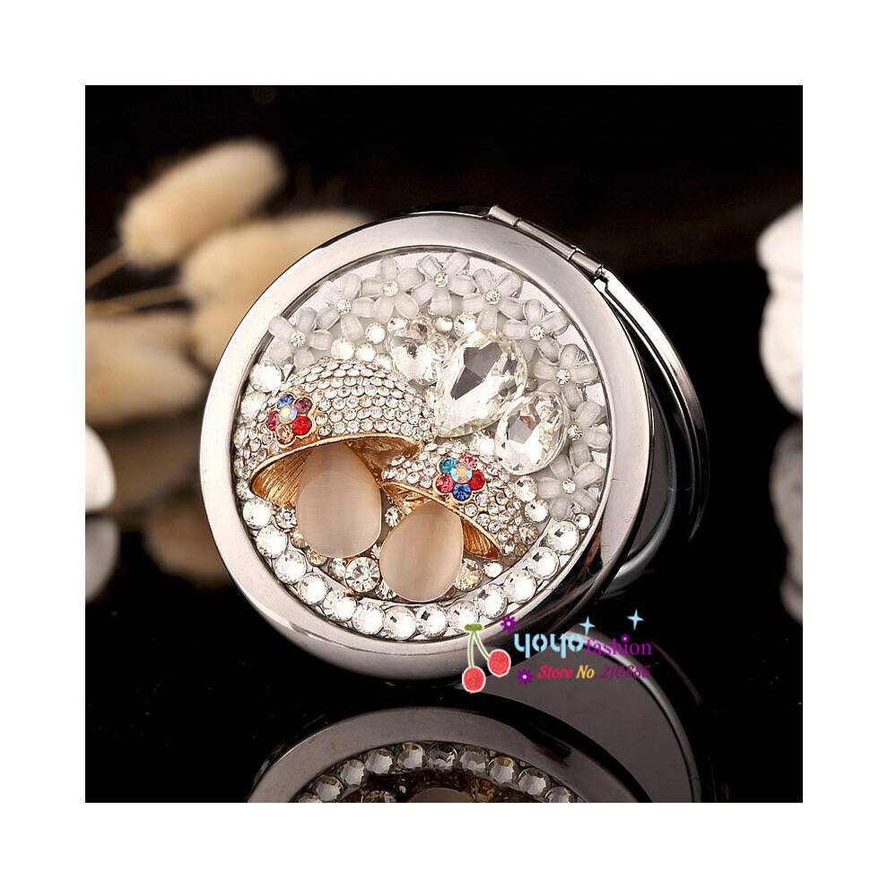 Engrave words free,wedding party bridesmaid Christmas gifts,bling flower mushroom,mini beauty makeup compact pocket mirror