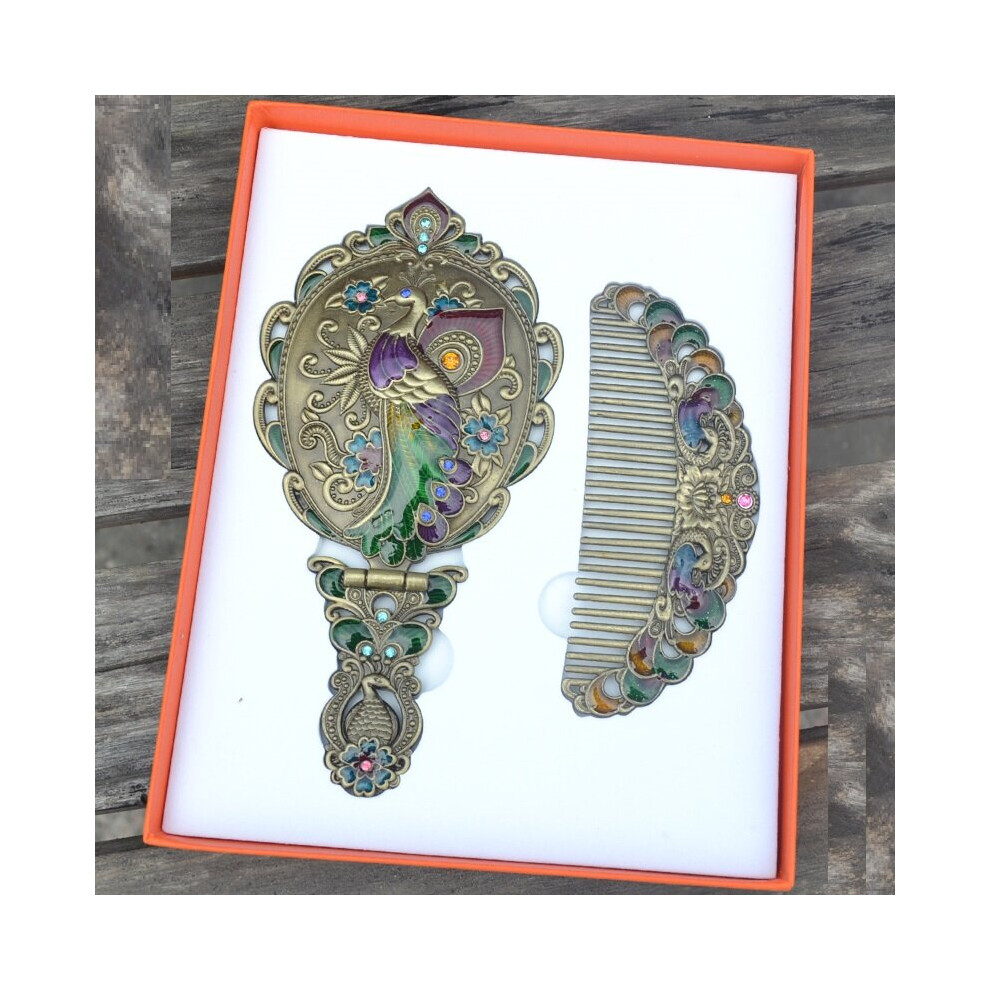Europe Oval fold Hand mirror peacock decoration mirror metal Portable decortive makeup mirror Beauty mirror for J054 - Image 2