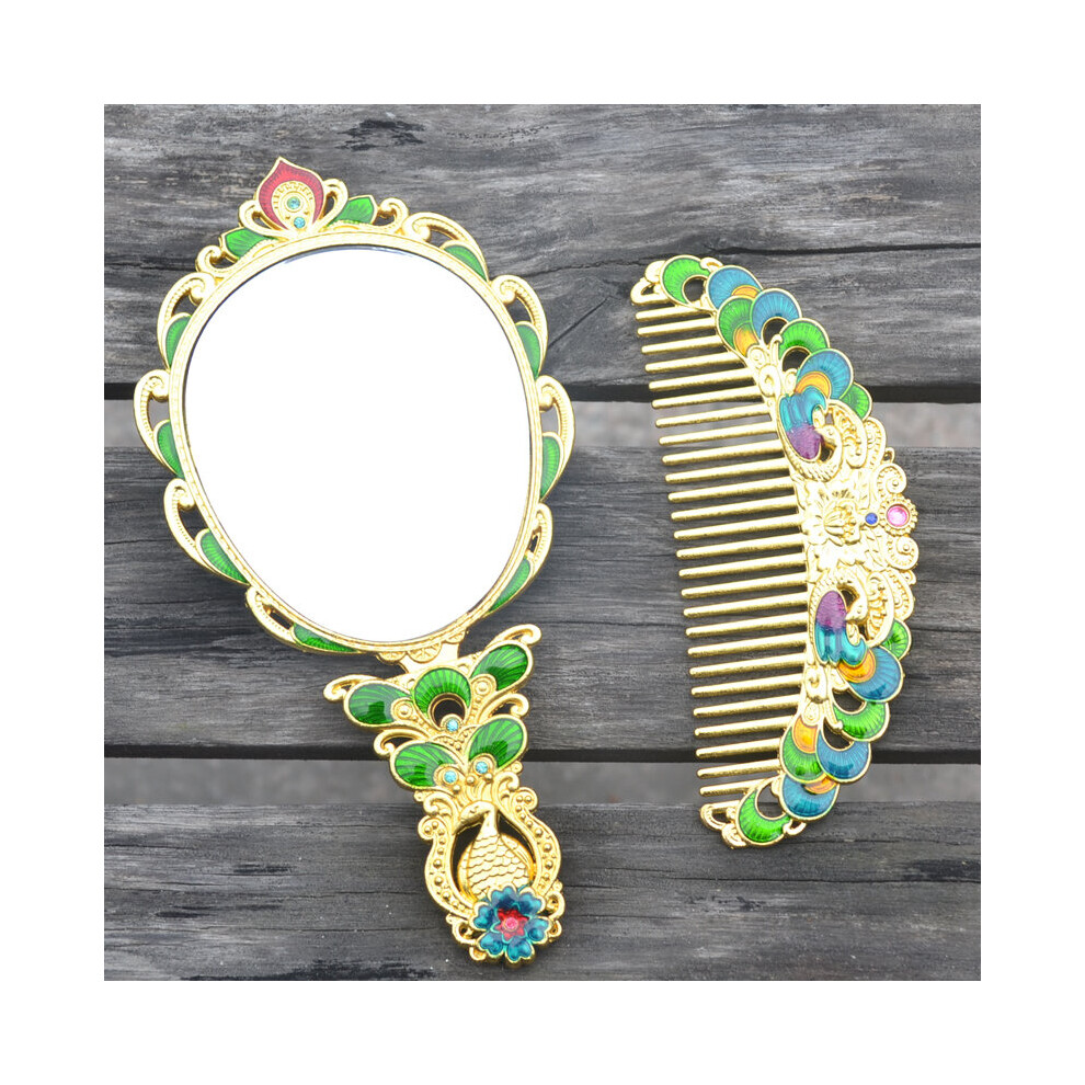 Europe Oval fold Hand mirror peacock decoration mirror metal Portable decortive makeup mirror Beauty mirror for J054 - Image 3