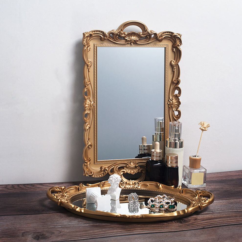 European Storage Tray Cosmetic Tray Storage Plates Perfume Plate Retro Groceries Mirror Vintage European Mirror Display - Image 3
