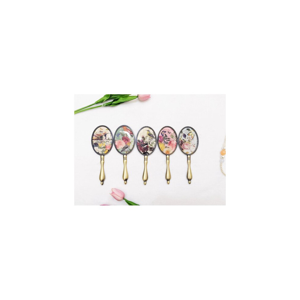 European-Style Retro Bronze Metal Hand-Hold Mirror Womens Makeup Mirror Small Portable Portable Girls round Handheld Mirror