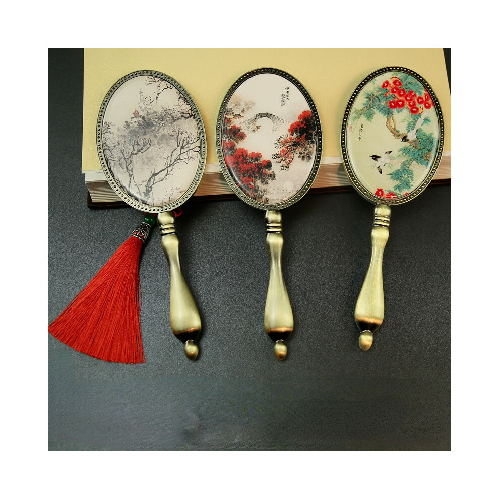 European Vintage Antique Brass Oval 3x4 inch Metal Alloy Framed Glass Hand Mirror with Butterfly Epoxy Decor Back CL111002 - Image 2