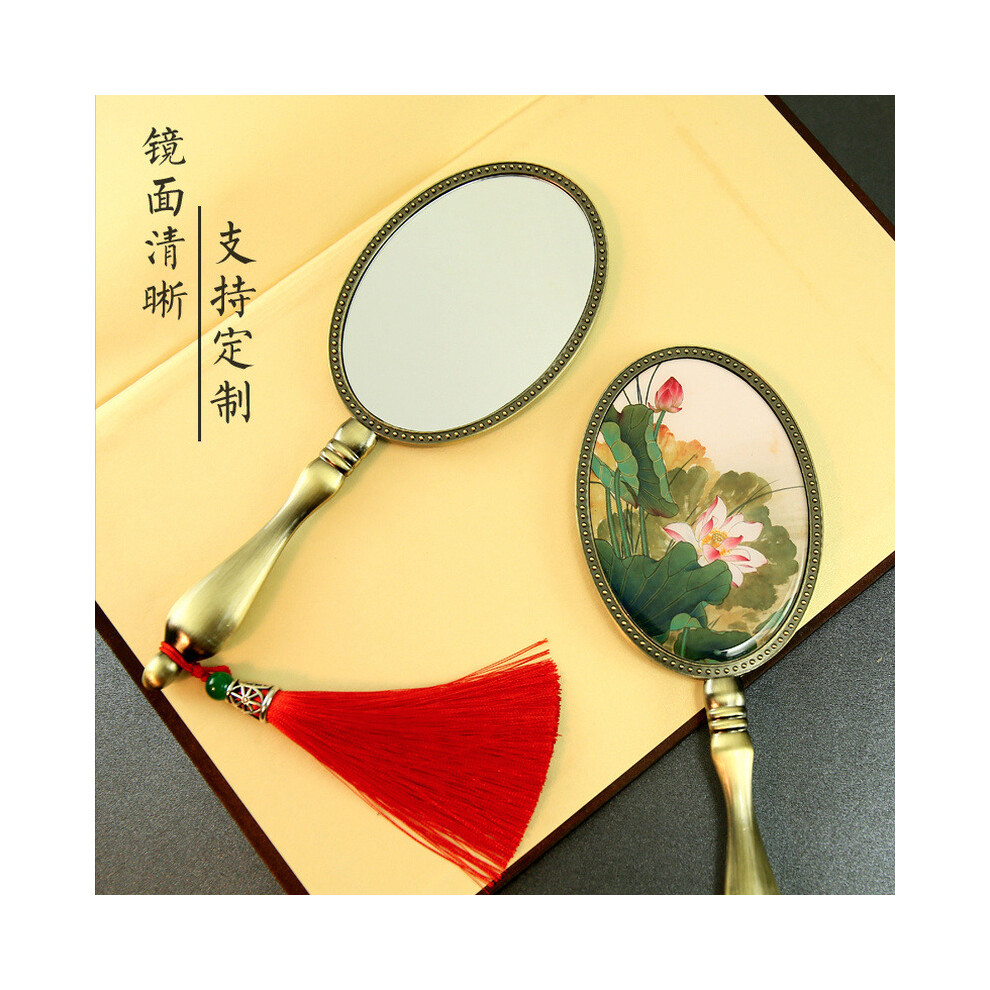 European Vintage Antique Brass Oval 3x4 inch Metal Alloy Framed Glass Hand Mirror with Butterfly Epoxy Decor Back CL111002 - Image 3