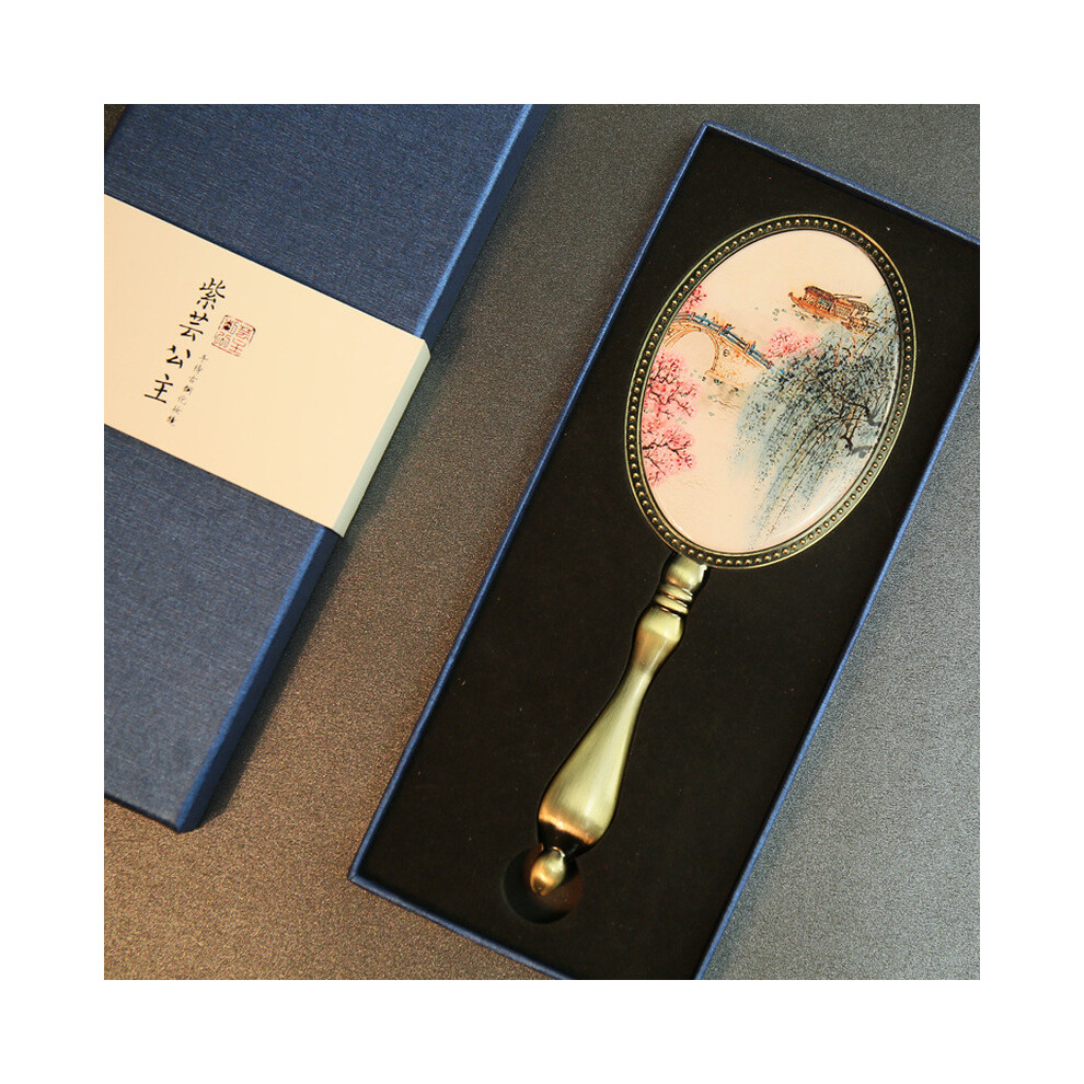 European Vintage Antique Brass Oval 3x4 inch Metal Alloy Framed Glass Hand Mirror with Butterfly Epoxy Decor Back CL111002 - Image 5