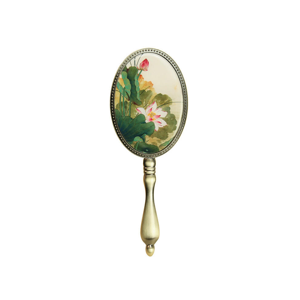 European Vintage Antique Brass Oval 3x4 inch Metal Alloy Framed Glass Hand Mirror with Butterfly Epoxy Decor Back CL111002 - Image 6