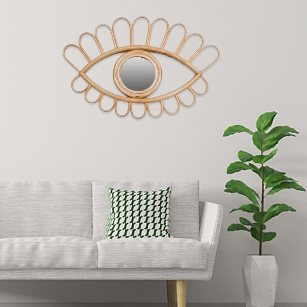 Eye Shape Makeup Mirror Wall Hanging Decor Mirror Rattan Art Decor Makeup Mirror Dressing Bathroom Wall Hanging Mirror Crafts