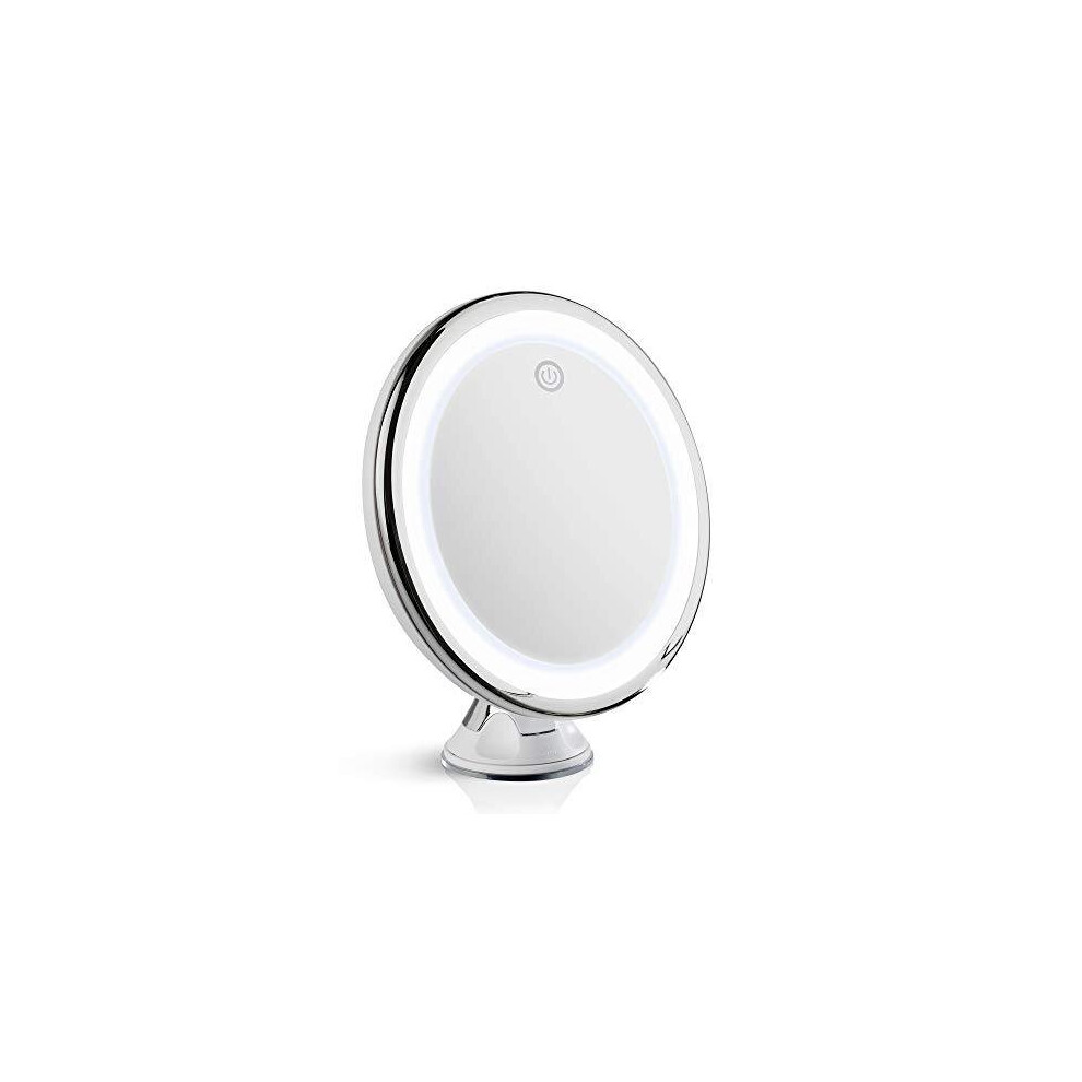 Fancii 10X Magnifying LED Lighted Makeup Mirror with Dimmable True Natural Light - USB & Battery, 20cm Wide, Chrome (Luna)