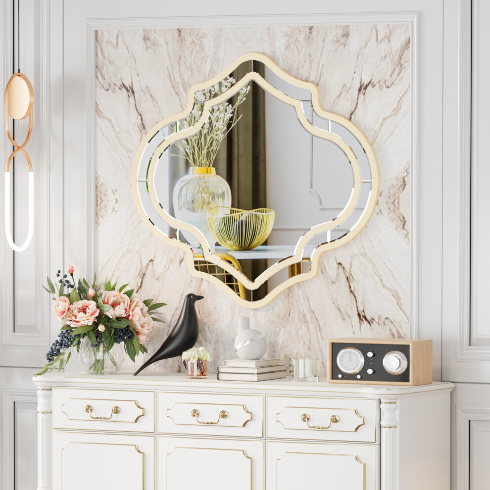Farmhouse Wall Mounted Decor Mirror Golden Rim Art Decor Mirror