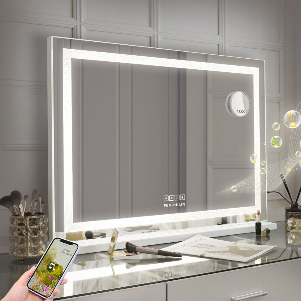 80x58cm Hollywood Vanity Mirror Crystal LED Lights Bluetooth