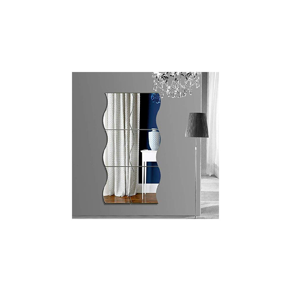 Flexible Mirror 6pcs Large Non Glass Mirror,Wavy Shape Plastic Wall DIY Decal Mirror For Surface Decoration Home Office (Silver, 30 x 25cm)
