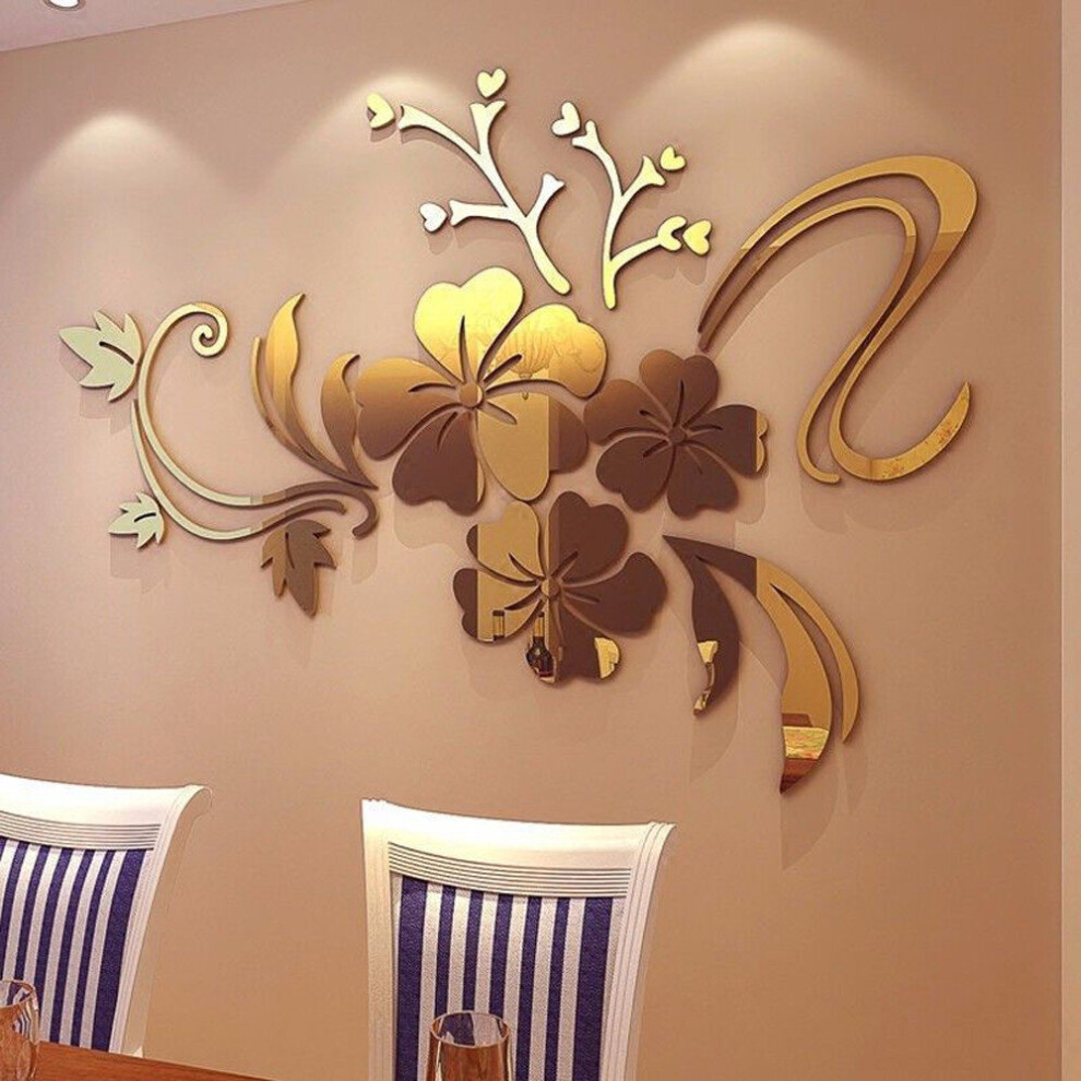 Flower 3D Mirror Wall Stickers Removable Decal DIY Art Mural Home Bedroom TV Background Decoration
