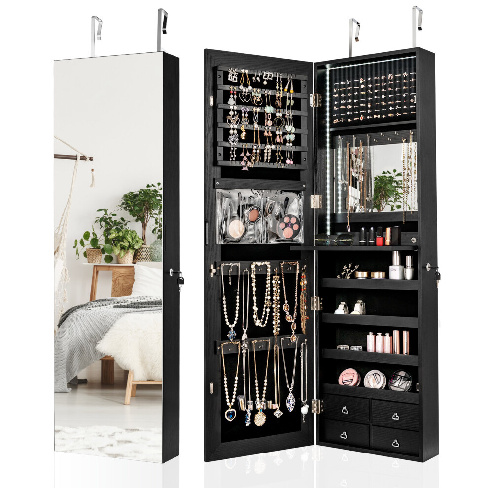 Full-length Mirror Jewelry Cabinet Wall/Door Mounted Jewelry Armoire