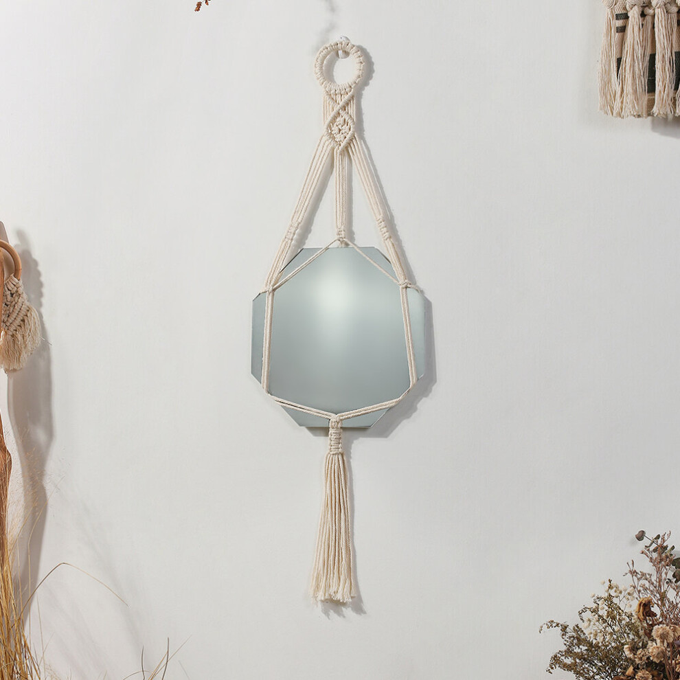 Geometric Decorative Mirror Macrame Wall Hanging Mirror Boho Home Decor Living Room Decoration Apartment Bedroom Dorm Gift