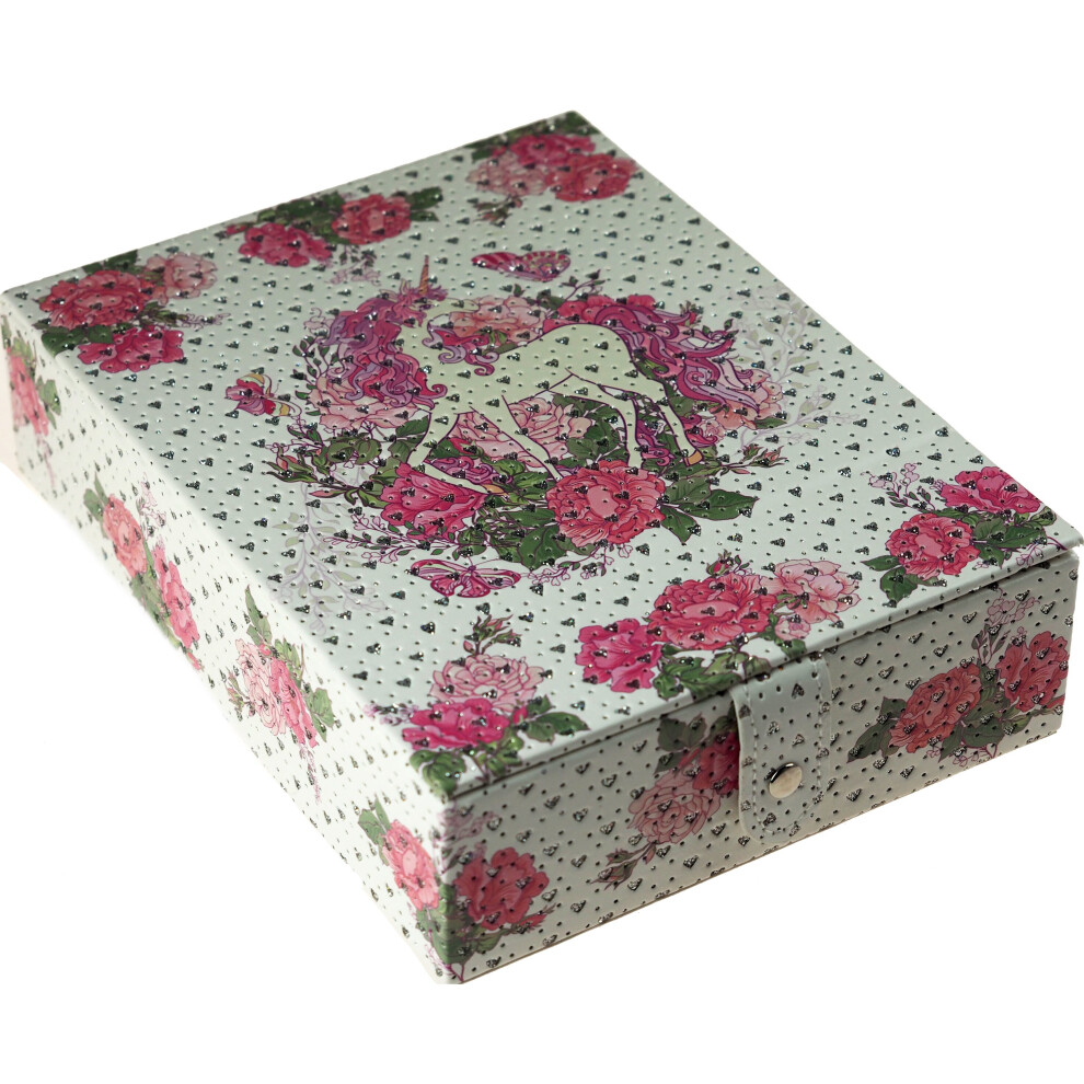 Girls Large Unicorn Jewellery Box With Standing Mirror