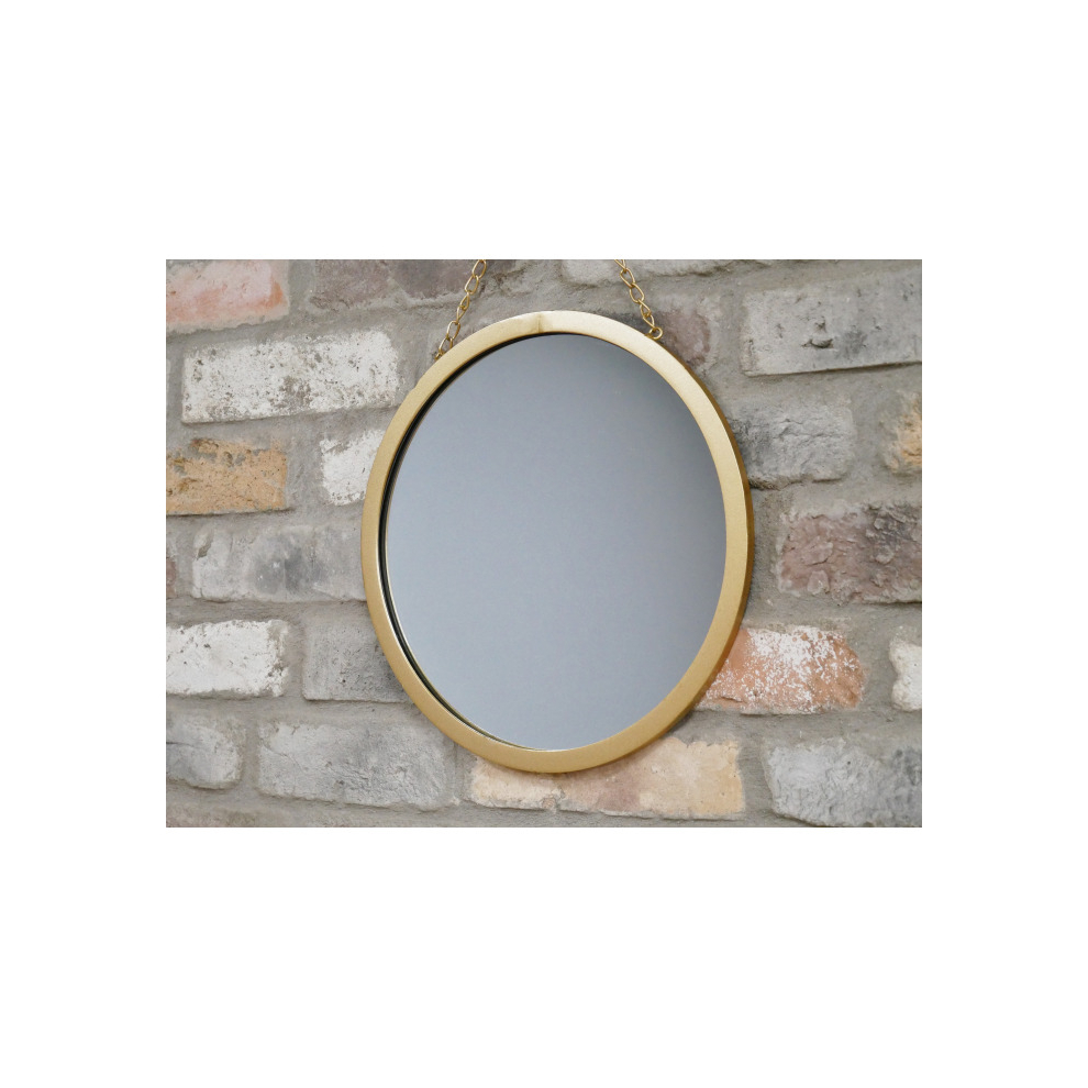 Gold Framed Metal Round Chain Wall Mirror Geometric Vintage Retro