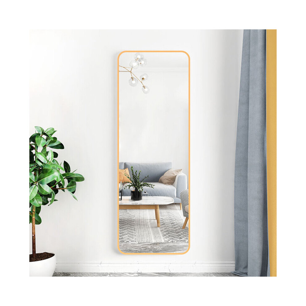 (Gold) Full Length Mirror with Rounded Corners Door Hanging Hooks