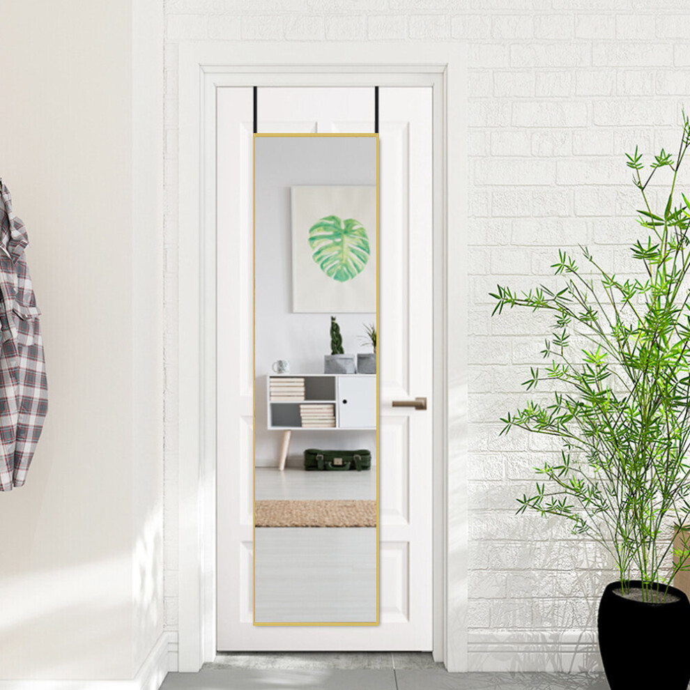 (Gold) Rectangular Metal Frame Over the Door Full Length Mirror 37cm W x 147cm H