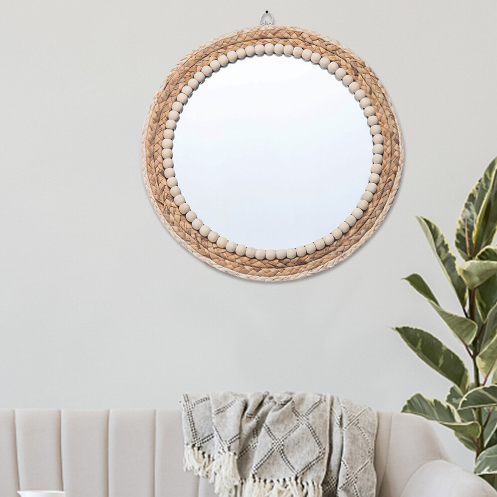 Grass Woven Wall Mirrors 16in Round Mirrors With Suspending Hook Vintage Mirroring Tools In Bohemian Nordic And Rustic - Image 2