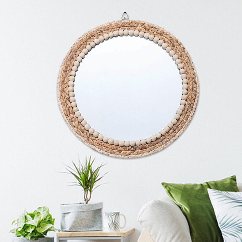 Grass Woven Wall Mirrors 16in Round Mirrors With Suspending Hook Vintage Mirroring Tools In Bohemian Nordic And Rustic - Image 3