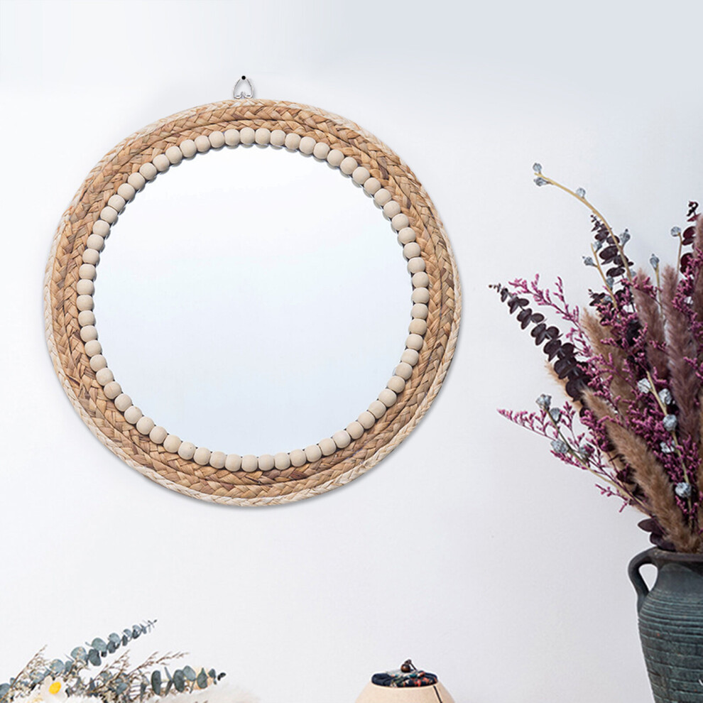 Grass Woven Wall Mirrors 16in Round Mirrors With Suspending Hook Vintage Mirroring Tools In Bohemian Nordic And Rustic - Image 4