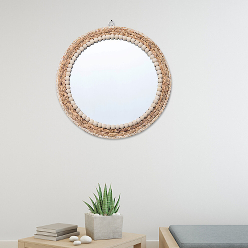 Grass Woven Wall Mirrors 16in Round Mirrors With Suspending Hook Vintage Mirroring Tools In Bohemian Nordic And Rustic - Image 5