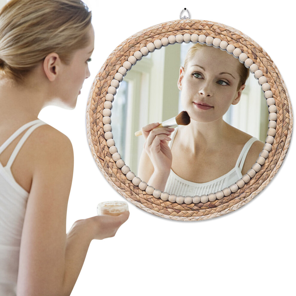 Grass Woven Wall Mirrors 16in Round Mirrors With Suspending Hook Vintage Mirroring Tools In Bohemian Nordic And Rustic