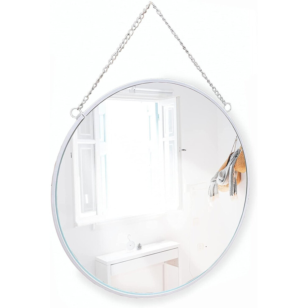 GreyZouq White Edged Round Wall Mirror 25cm