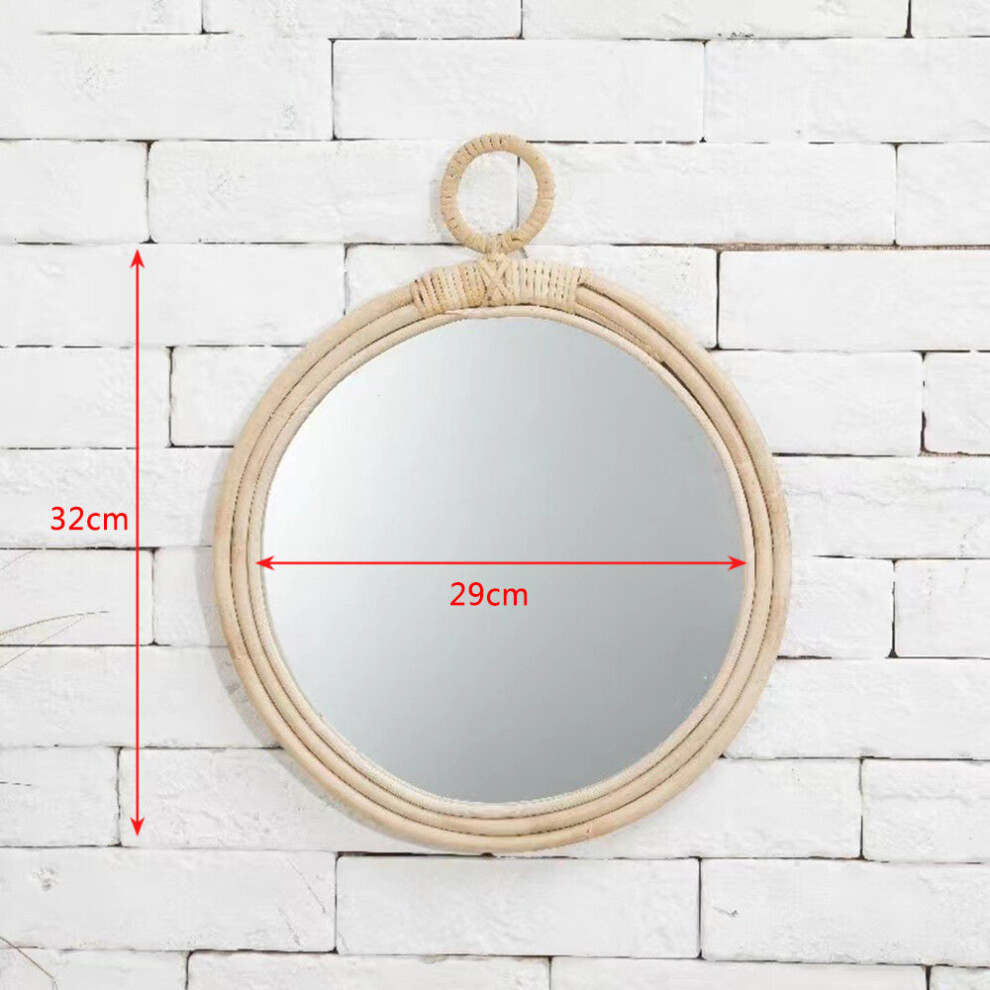 Hand Woven Rattan Dressing Mirror Round Makeup Mirror Bedroom Bathroom Wall Hanging Mirrors Innovative Art Decoration